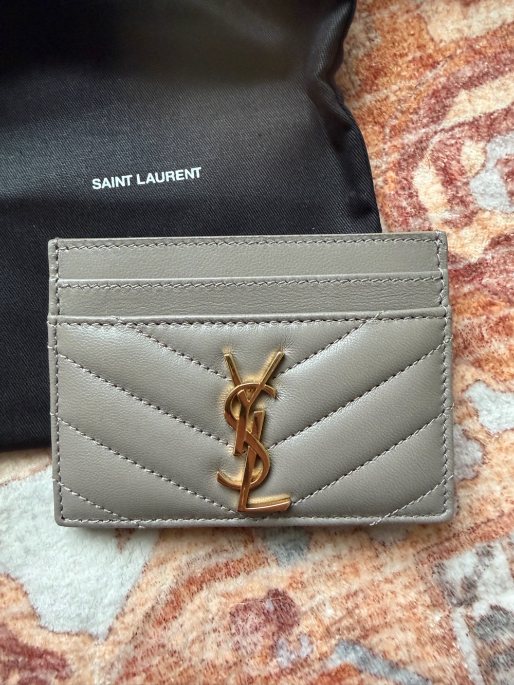 Yves Saint Laurent Poudre Quilted Card Holder with Gold YSL